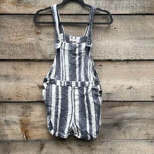 April Kiss Women's Blue And White Linen Blend Striped Romper Overalls